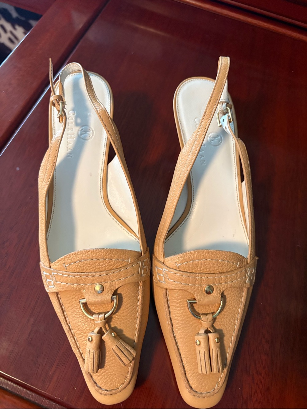 Cole Haan Tassel Slingback Loafers in Camel